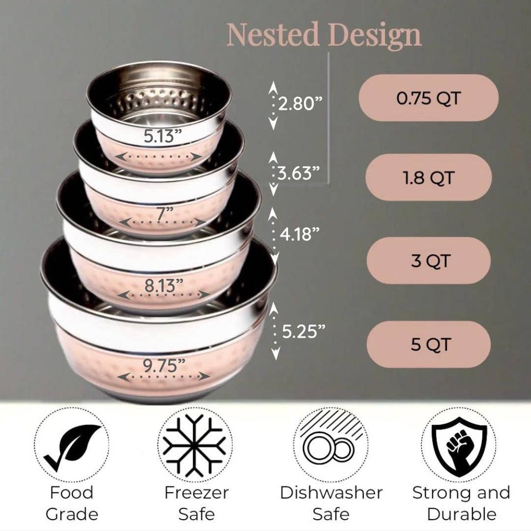 4 Piece  Two Tone Stainless Steel Hammered Mixing Bowl Set