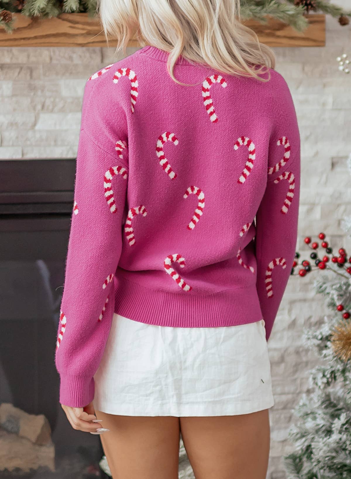 Christmas Candy Cane Drop Shoulder Sweater | S-XL