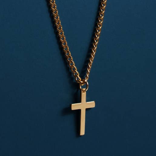 Small Cuban Chain Gold Stainless Steel Cross Necklace