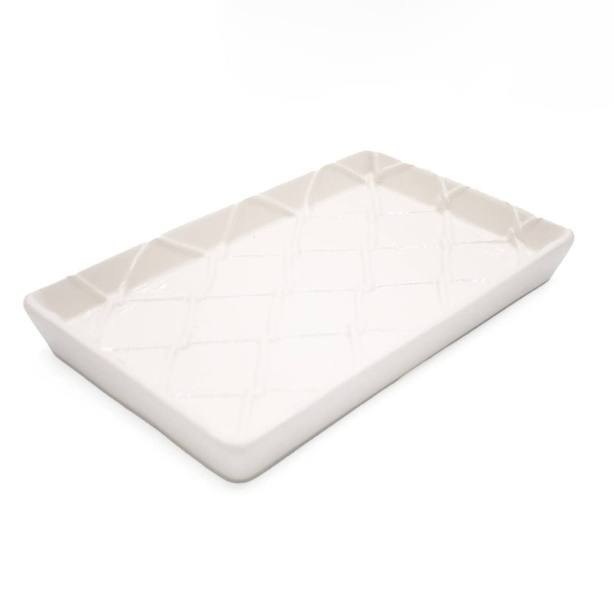 White Textured Ceramic Guest Towel Tray, 8.5-Inch