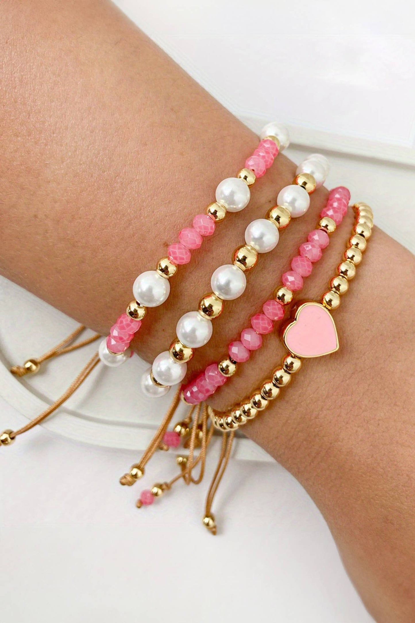 Valentines Golden Beads Adjustable 4pcs Bracelet Set