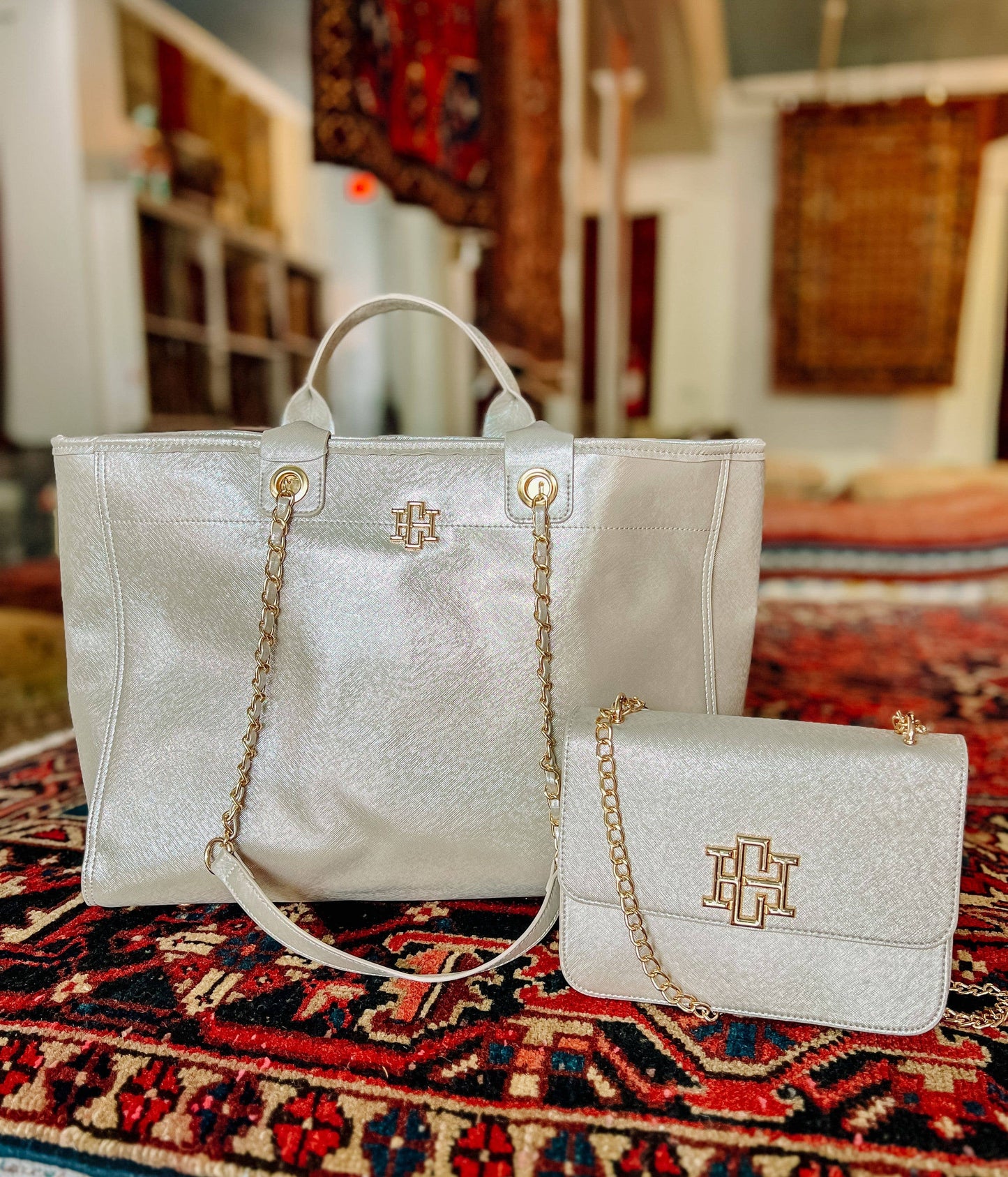 Melissa Silver Saffiano Tote Bag
