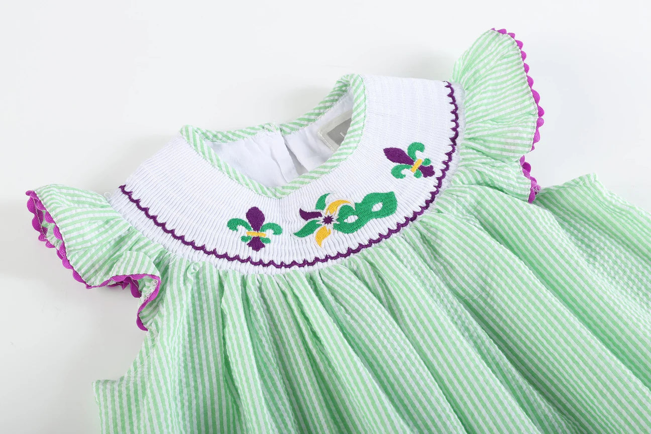 Mardi Gras Smocked Bishop Dress
