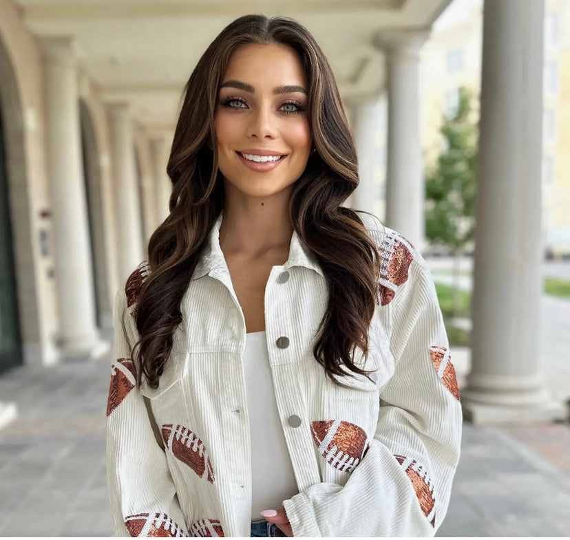 Corduroy Sequin Football Cropped Jacket