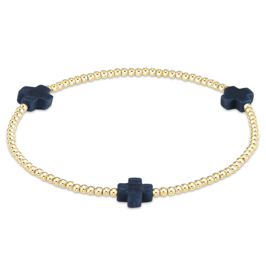 Enewton Signature Cross Gold Pattern 2mm Bead Bracelet-Navy