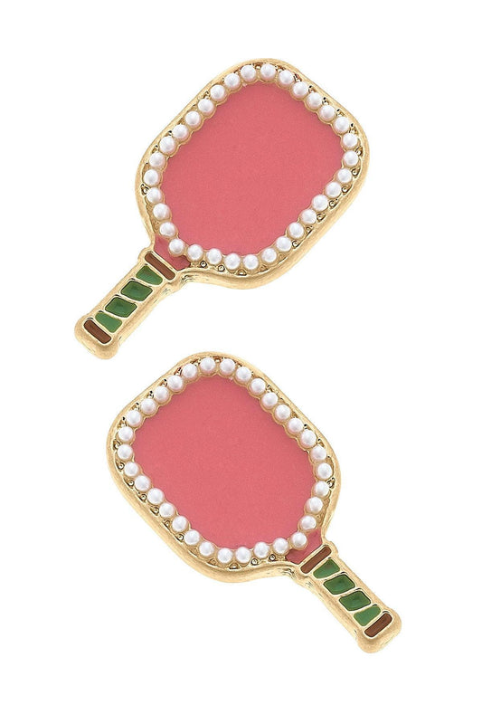 Pink Pickleball Paddle Stud Earrings