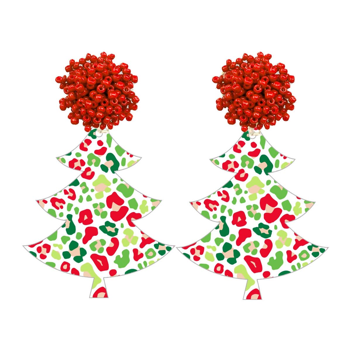 Festive Leopard Acrylic Tree Earrings